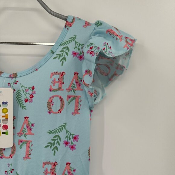 Dot Dot Smile Girl's Empire Waist Dress sz 3-4 NWT Short Sleeve LOVE Floral Blue - Picture 3 of 6